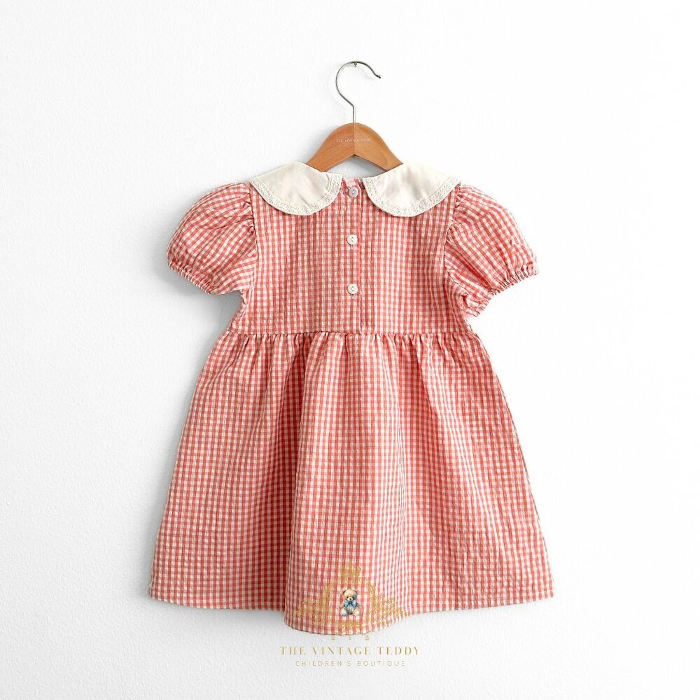 NWT Pretty Girls Floral Embroidered Bib Collar Dress Gingham Blush & White 5T - Picture 2 of 3